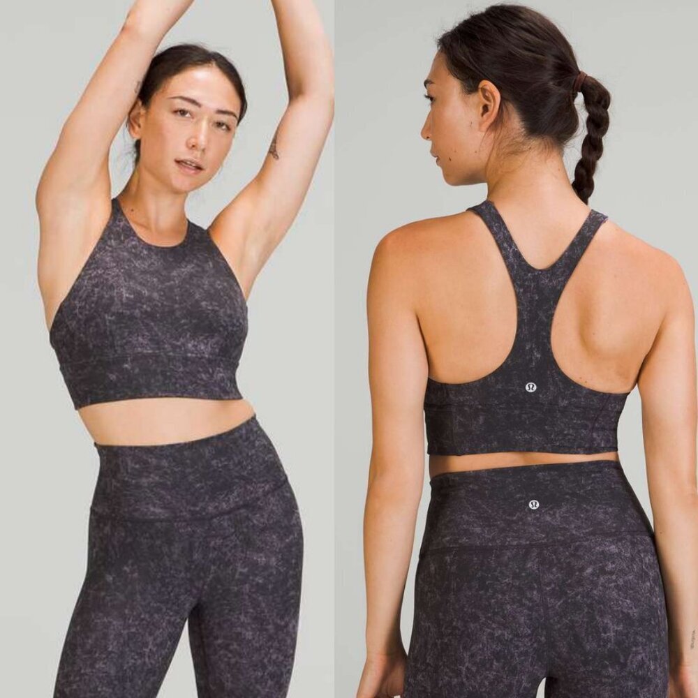 Lululemon Wunder Train Longline Bra C/D Cup In Denim Wash Print Dusky Size 4